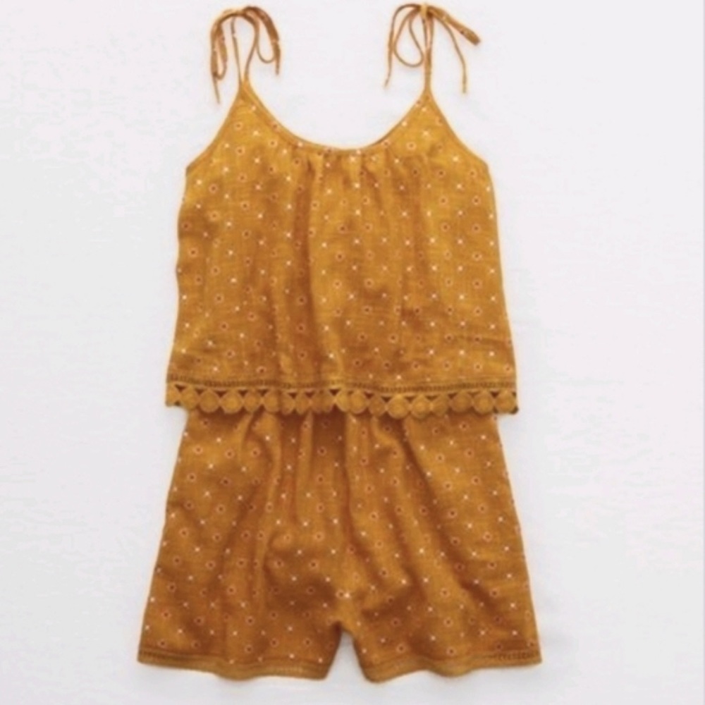 Aerie Yellow Mustard Floral Romper